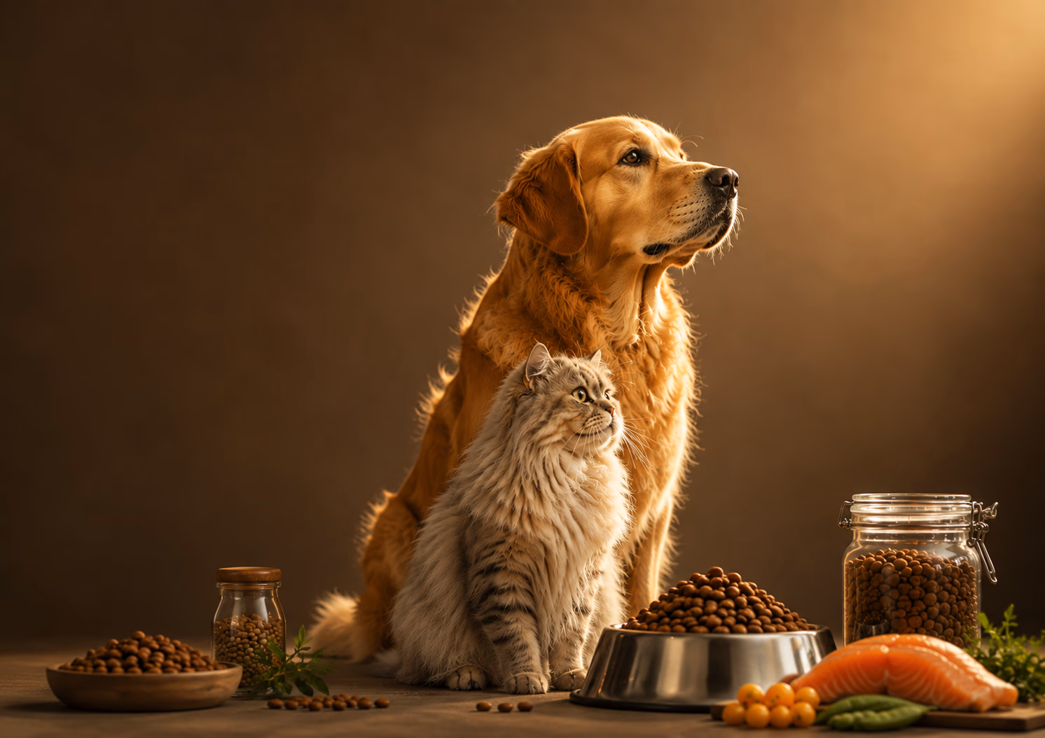 Golden retriever waiting to eat